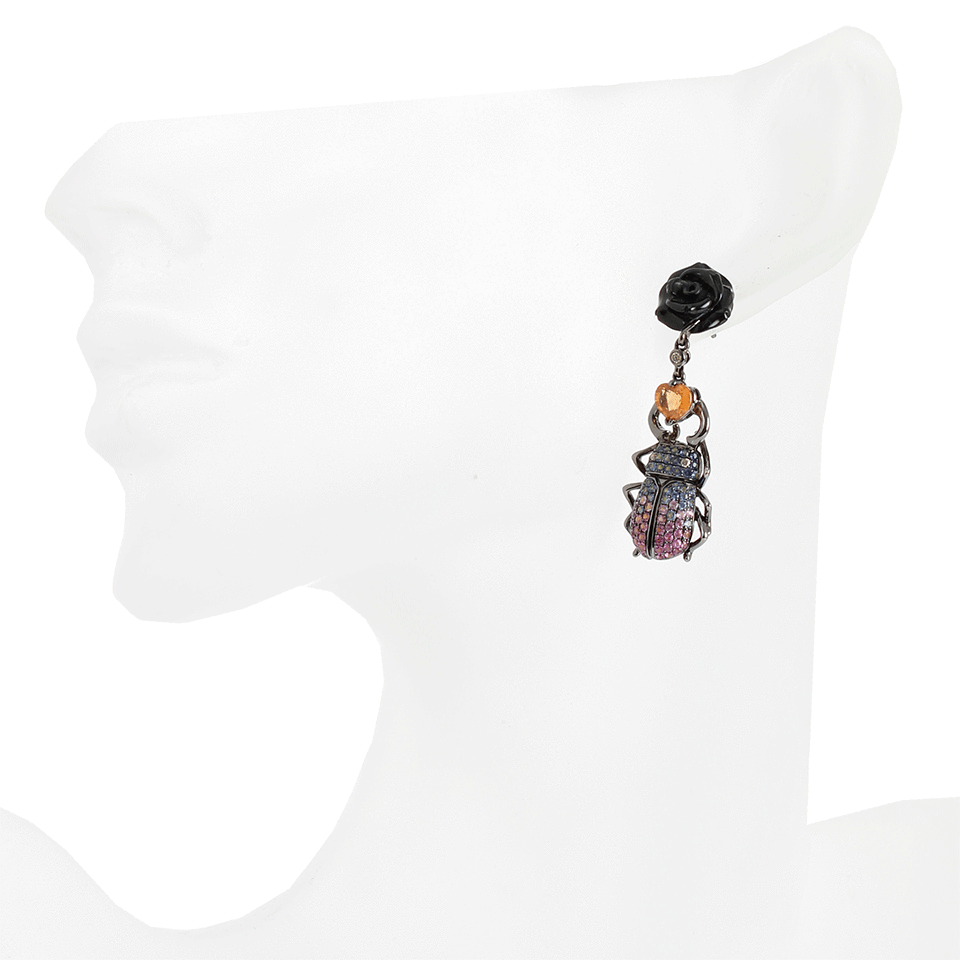 WENDY YUE-Black and Yellow Jade Scarab Earrings-WHT GOLD