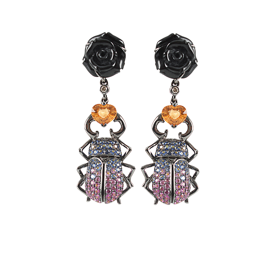 WENDY YUE-Black and Yellow Jade Scarab Earrings-WHT GOLD
