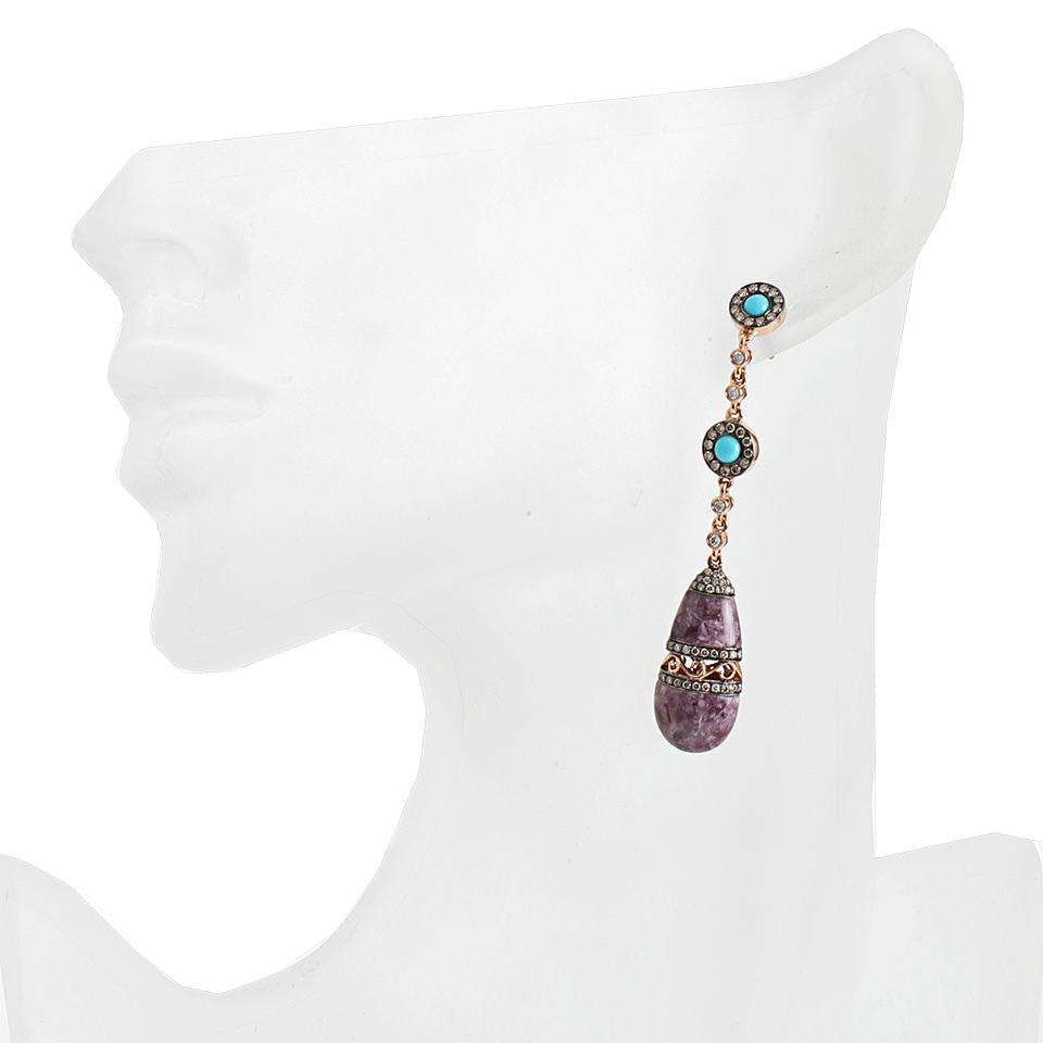 WENDY YUE-Charoite and Turquoise Drop Earrings-WHT GOLD