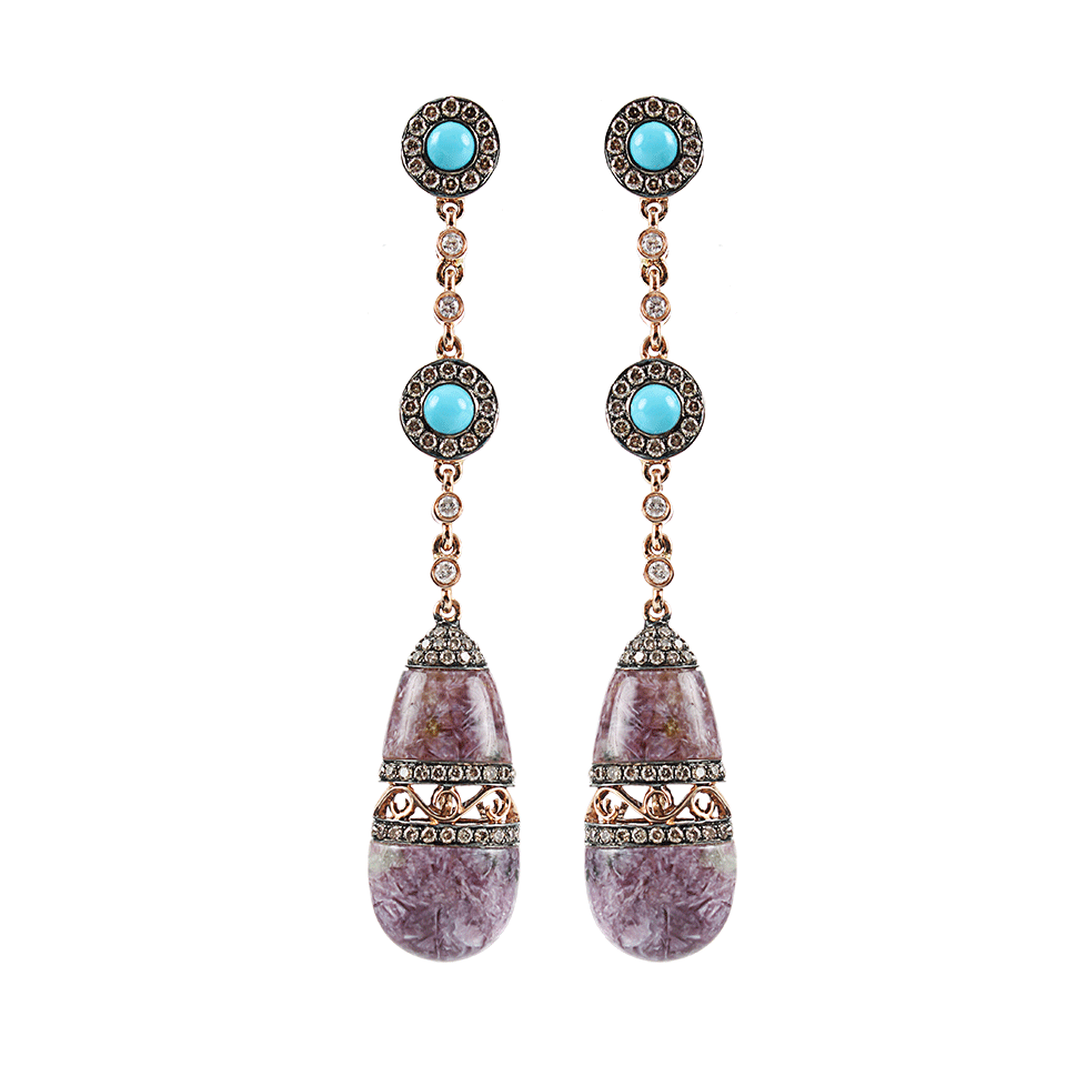 WENDY YUE-Charoite and Turquoise Drop Earrings-WHT GOLD