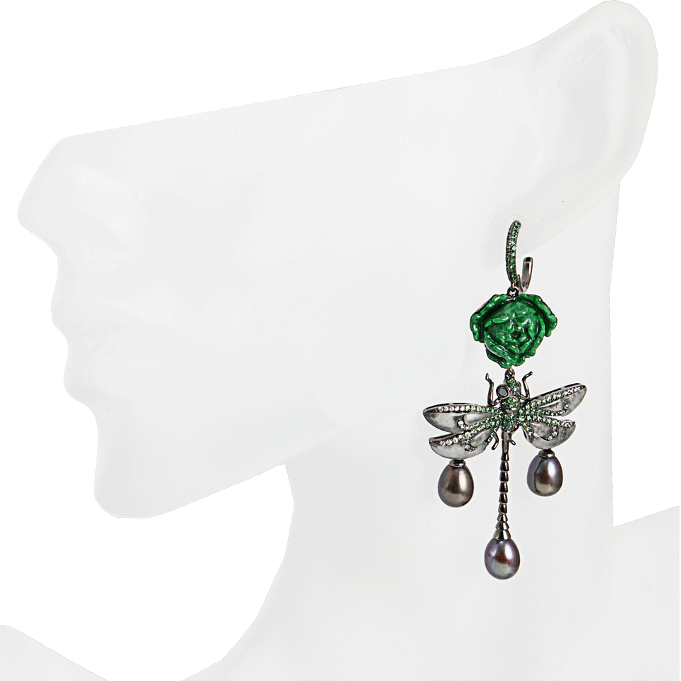 WENDY YUE-Rose and Dragonfly Drop Earrings-WHT GOLD