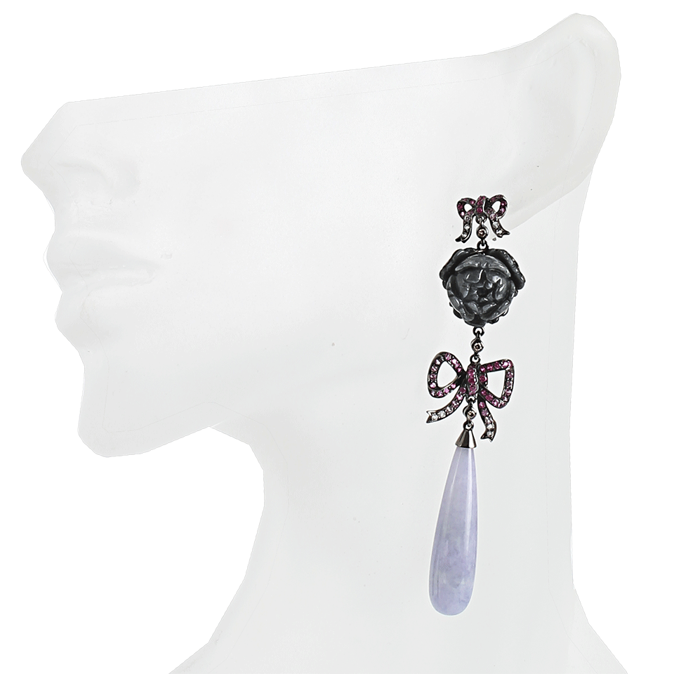 WENDY YUE-Rose and Ribbon Jade Drop Earrings-WHT GOLD