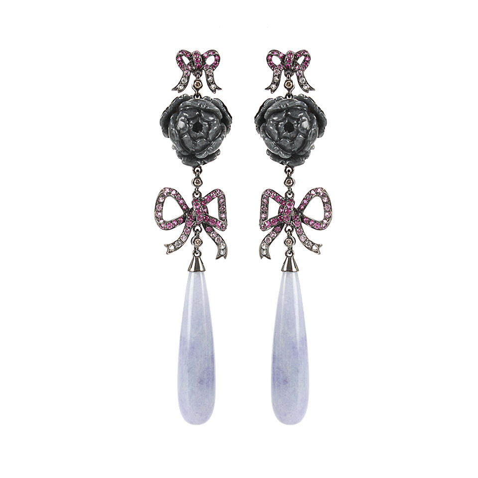 WENDY YUE-Rose and Ribbon Jade Drop Earrings-WHT GOLD