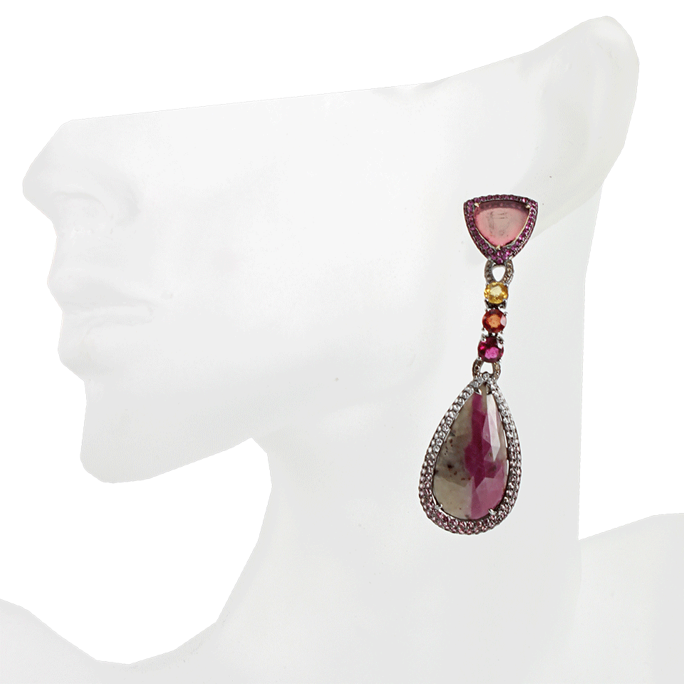 WENDY YUE-Sapphire and Tourmaline Drop Earrings-WHT GOLD