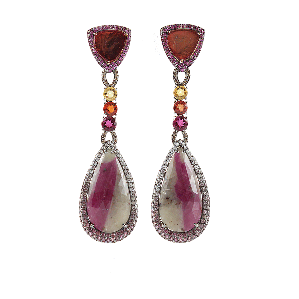 WENDY YUE-Sapphire and Tourmaline Drop Earrings-WHT GOLD