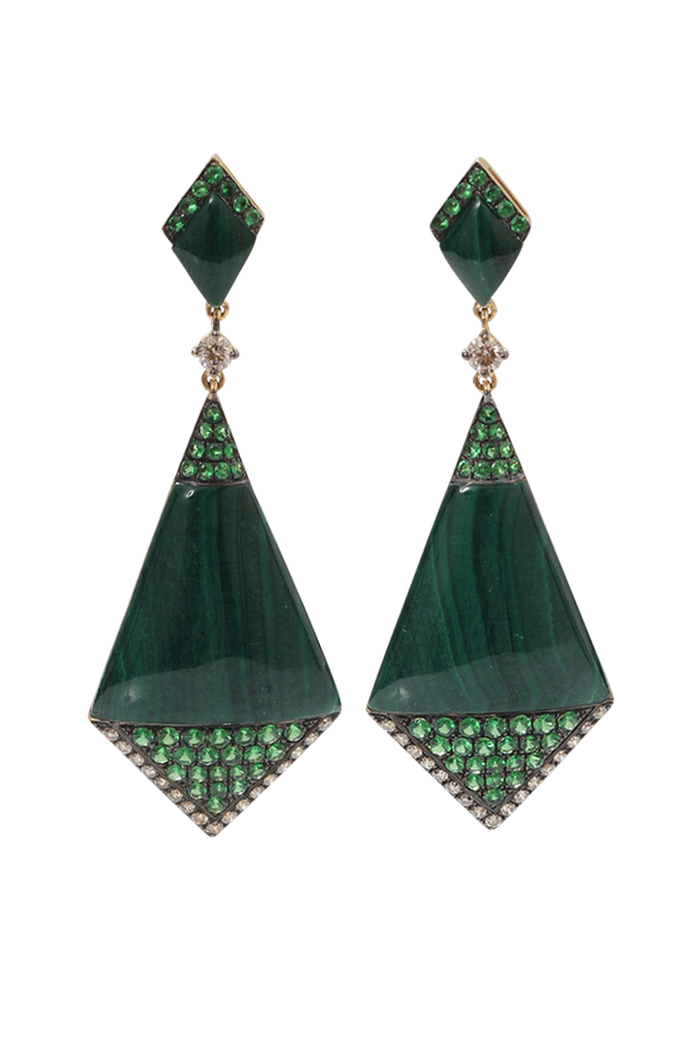 WENDY YUE-Malachite Shield Earrings-YELLOW GOLD