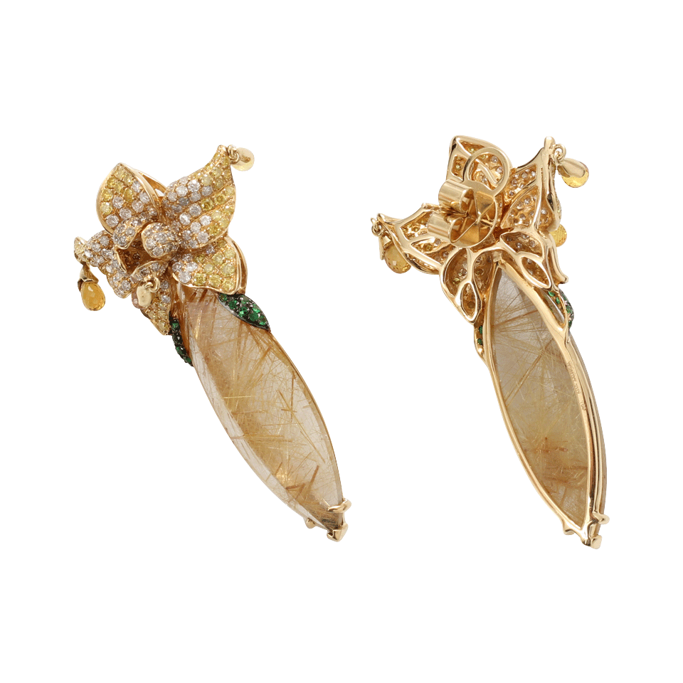 WENDY YUE-Rutilated Quartz Earrings-YELLOW GOLD