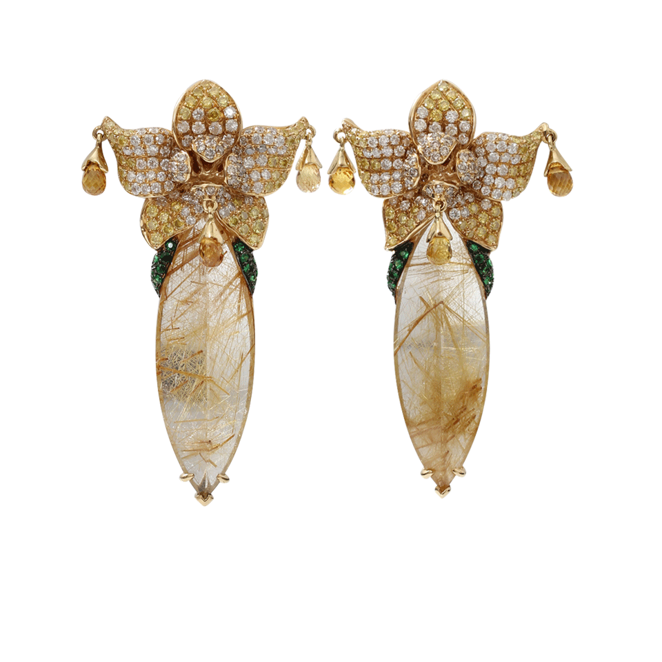 WENDY YUE-Rutilated Quartz Earrings-YELLOW GOLD