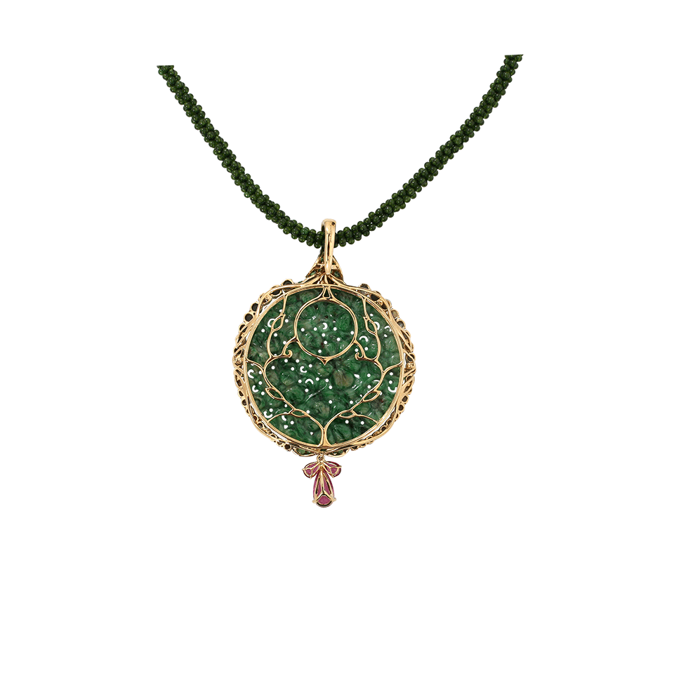 WENDY YUE-Carved Green Jade Necklace-BLACK GOLD