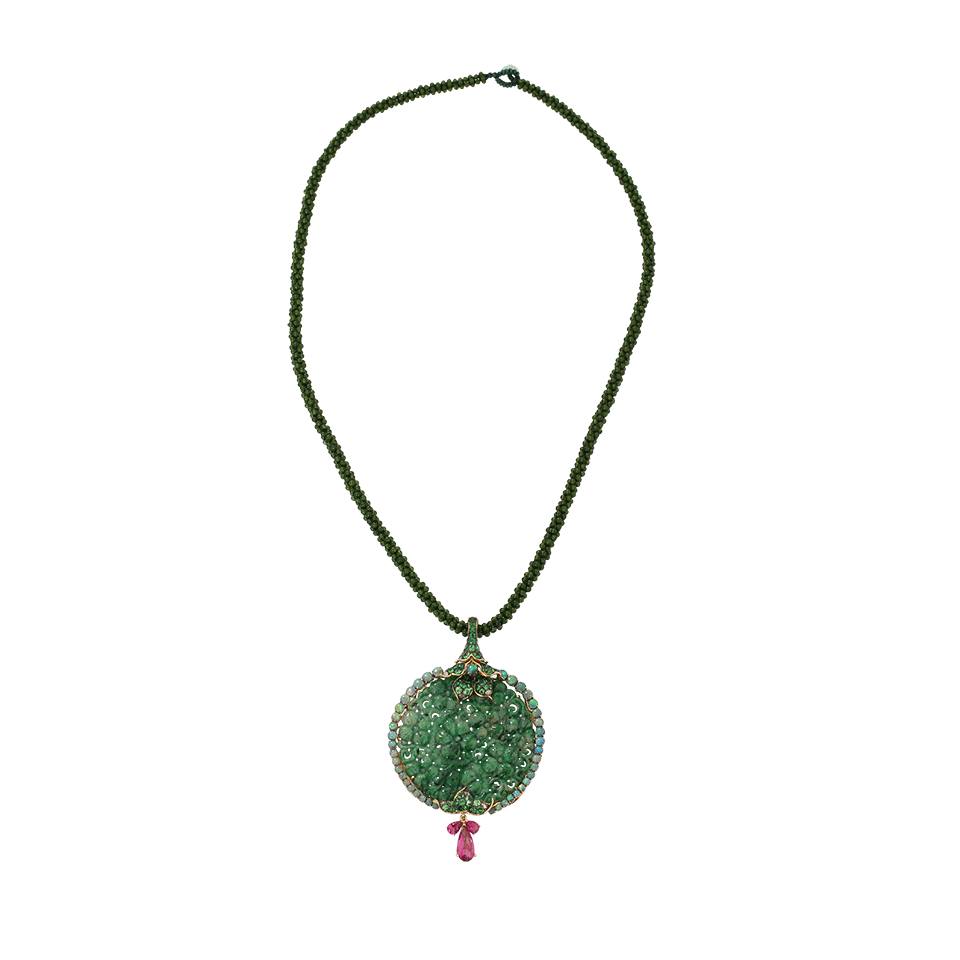 WENDY YUE-Carved Green Jade Necklace-BLACK GOLD