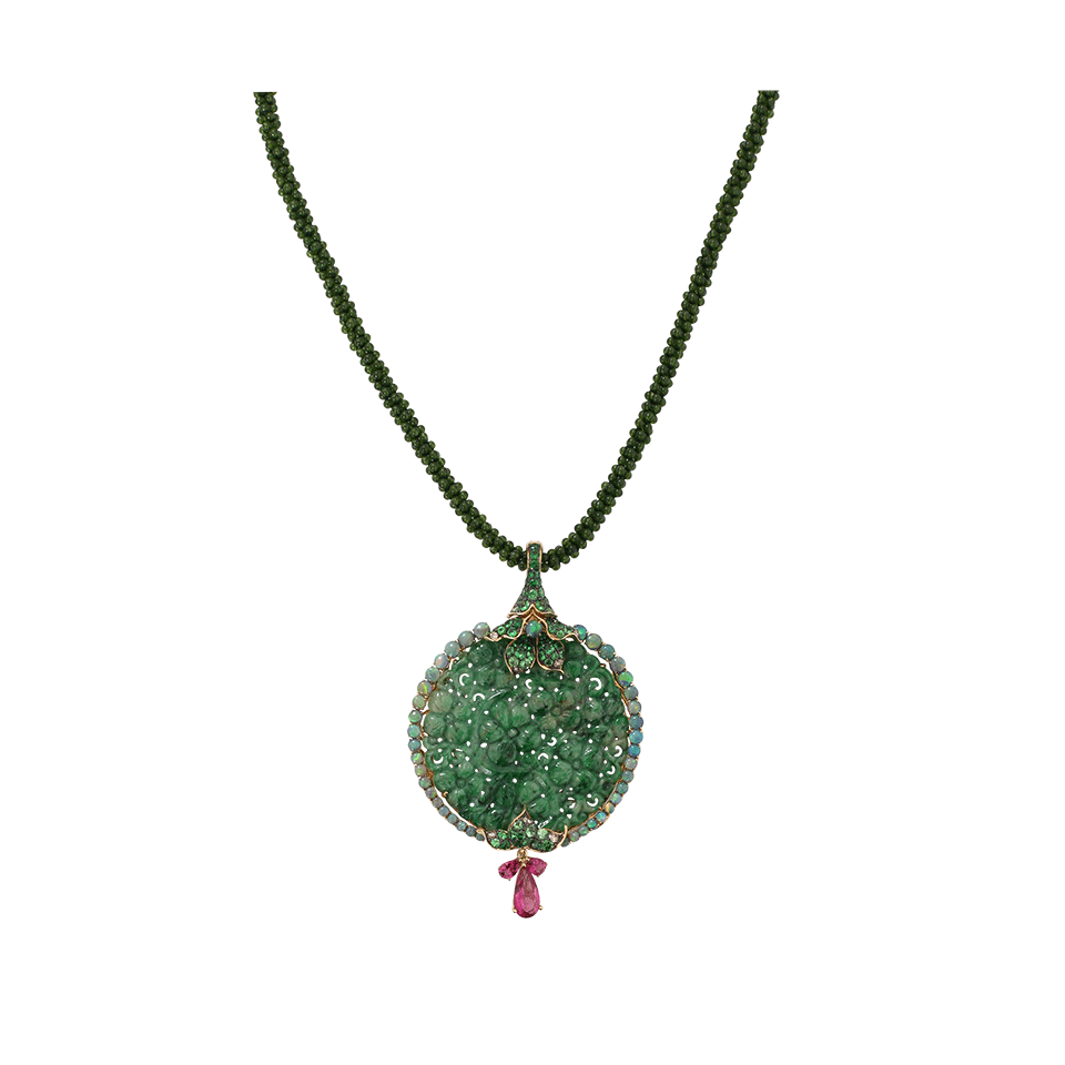 WENDY YUE-Carved Green Jade Necklace-BLACK GOLD