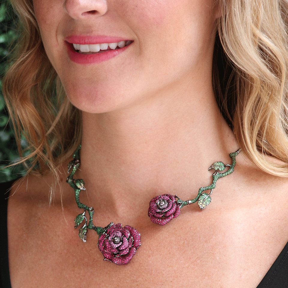 WENDY YUE-Ruby Roses Necklace-BLACK GOLD