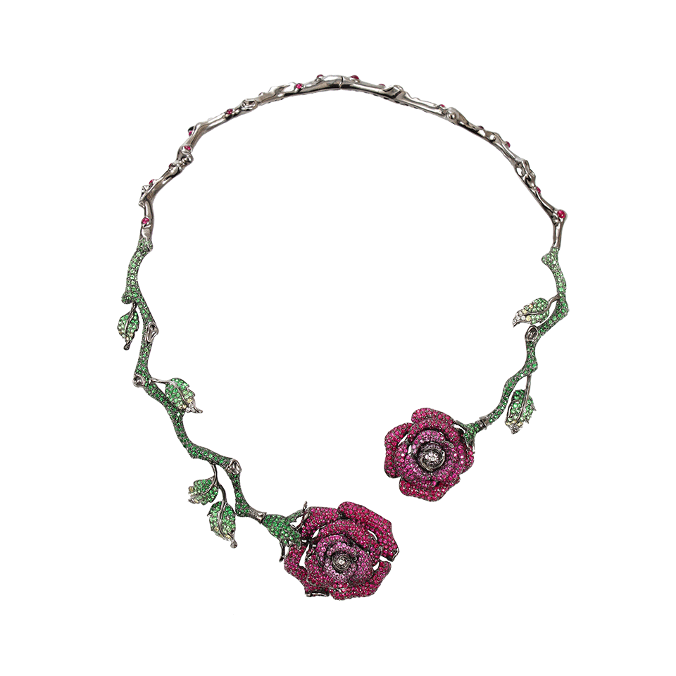 WENDY YUE-Ruby Roses Necklace-BLACK GOLD