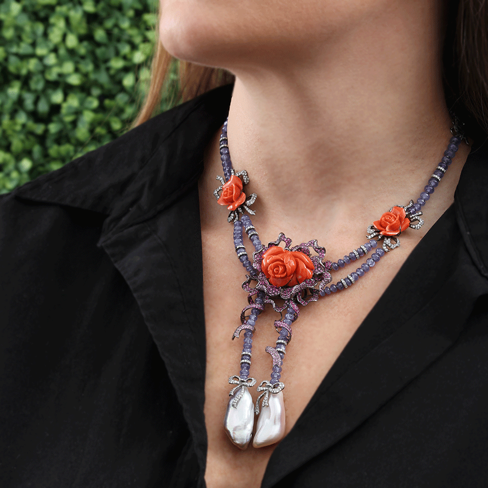 WENDY YUE-Carved Coral Floral Necklace-WHITE GOLD