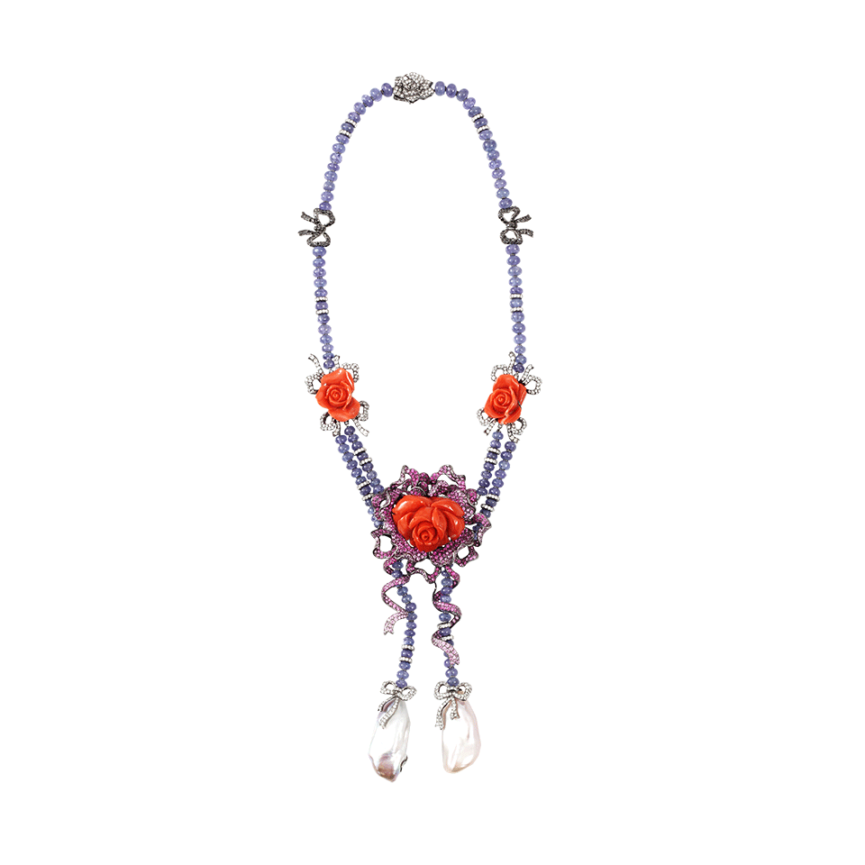 WENDY YUE-Carved Coral Floral Necklace-WHITE GOLD