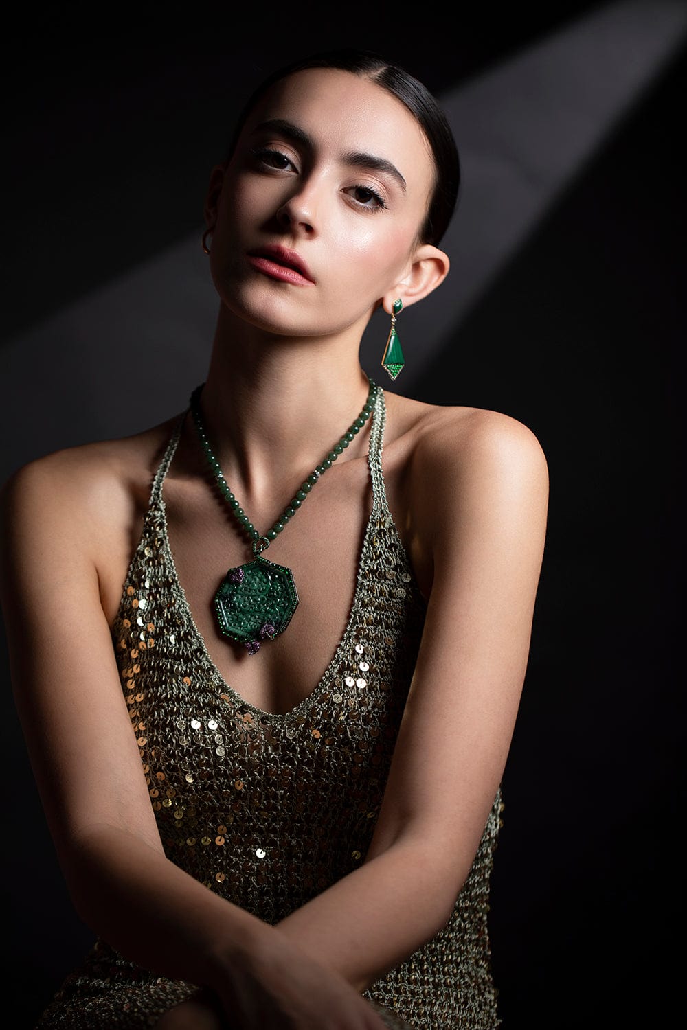WENDY YUE-Carved Jade Necklace-WHITE GOLD