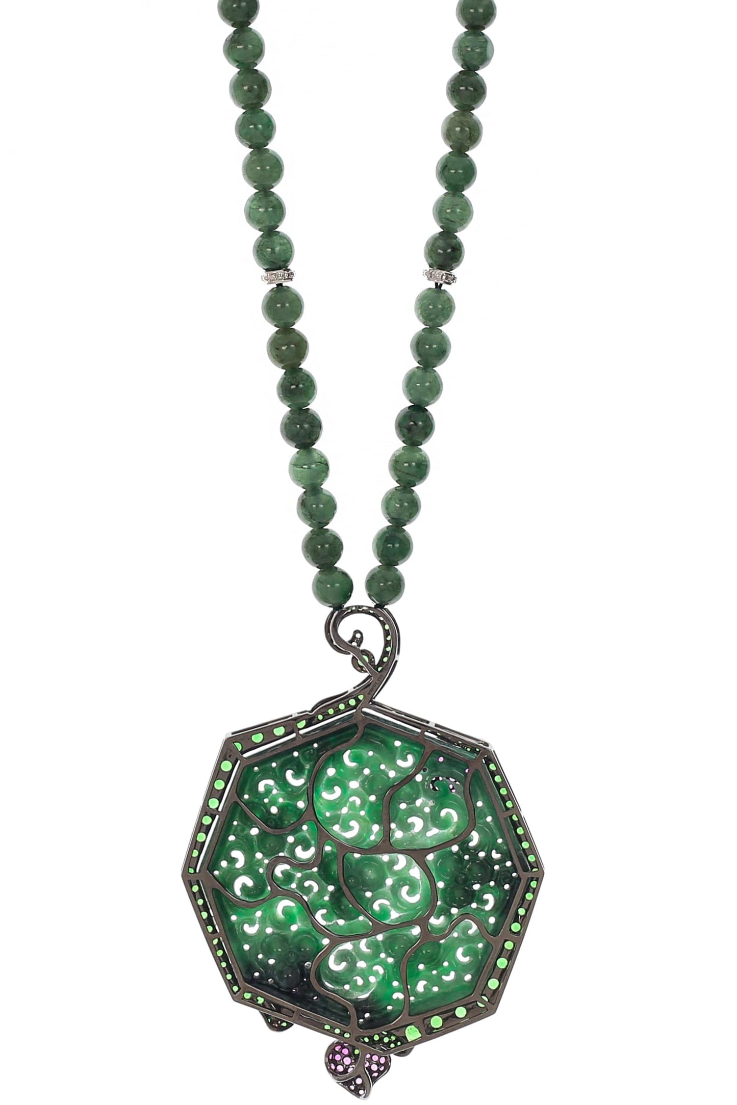 WENDY YUE-Carved Jade Necklace-WHITE GOLD