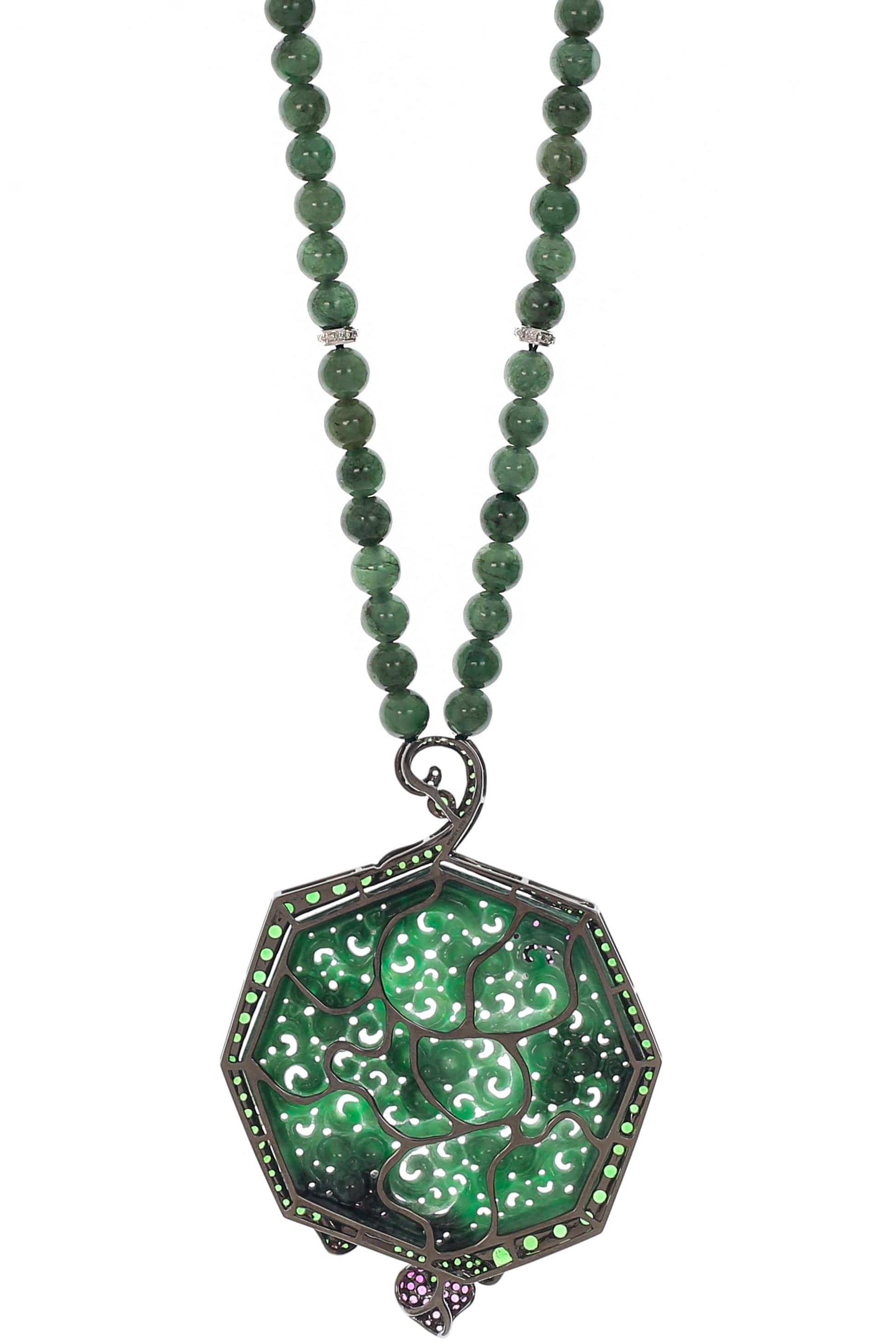 WENDY YUE-Carved Jade Necklace-WHITE GOLD