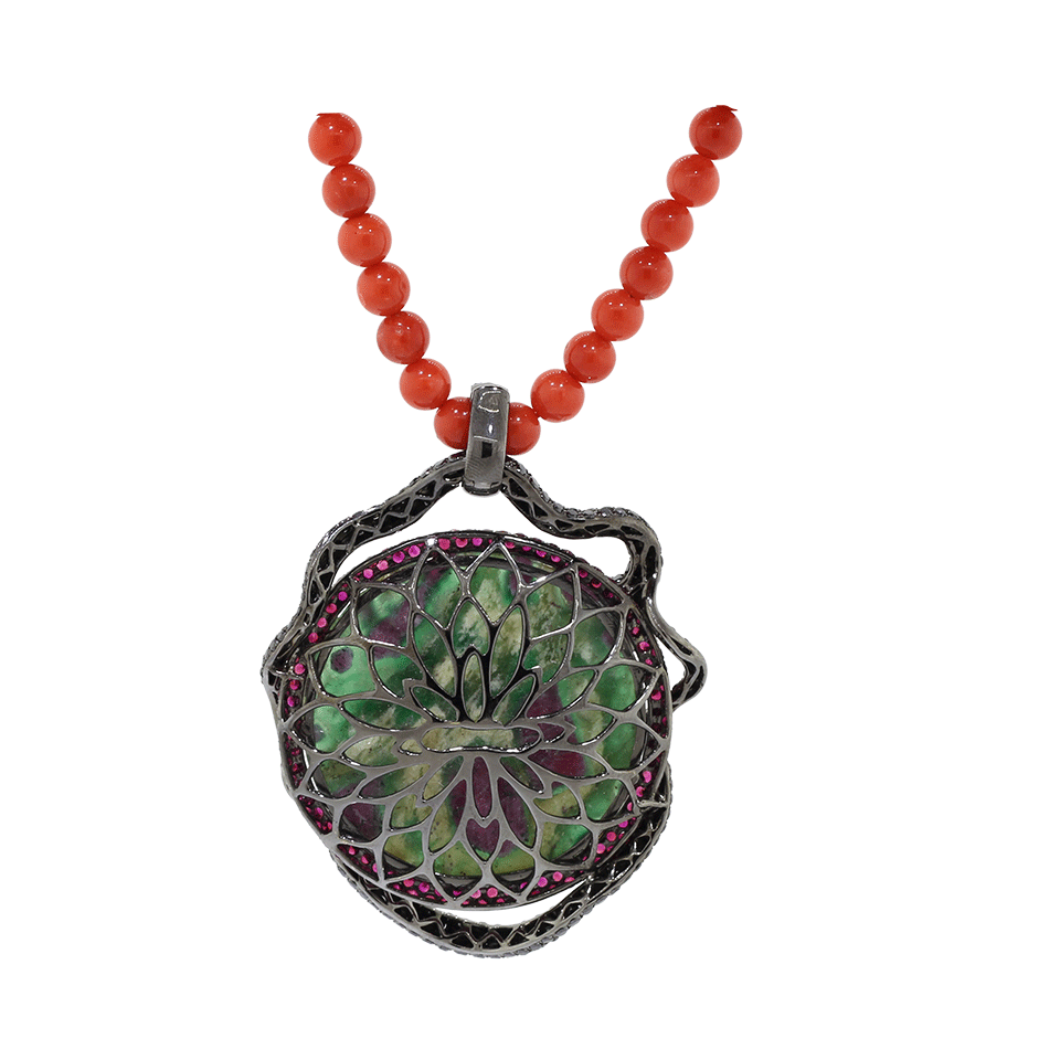 WENDY YUE-Ruby Zoisite And Coral Bead Necklace-WHITE GOLD