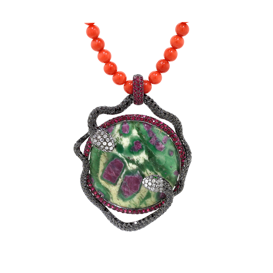WENDY YUE-Ruby Zoisite And Coral Bead Necklace-WHITE GOLD