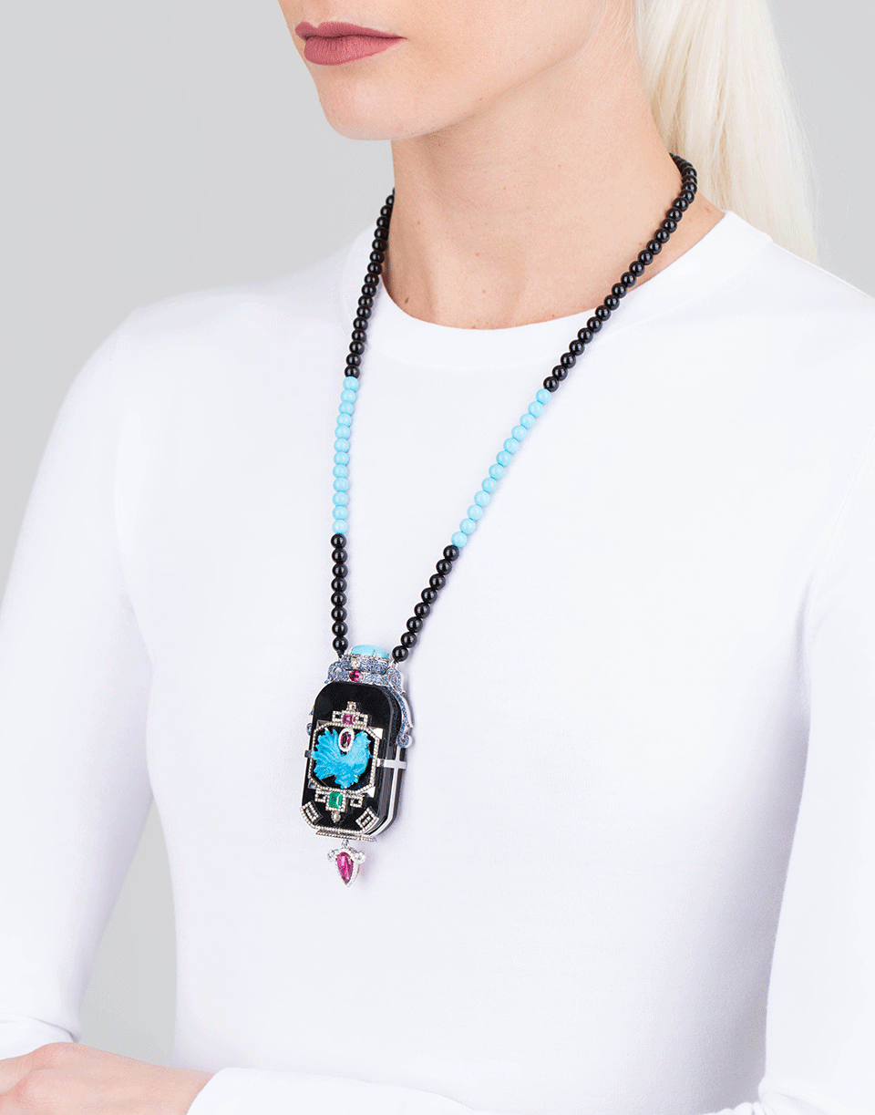 WENDY YUE-Turquoise And Black Jade Necklace-WHITE GOLD