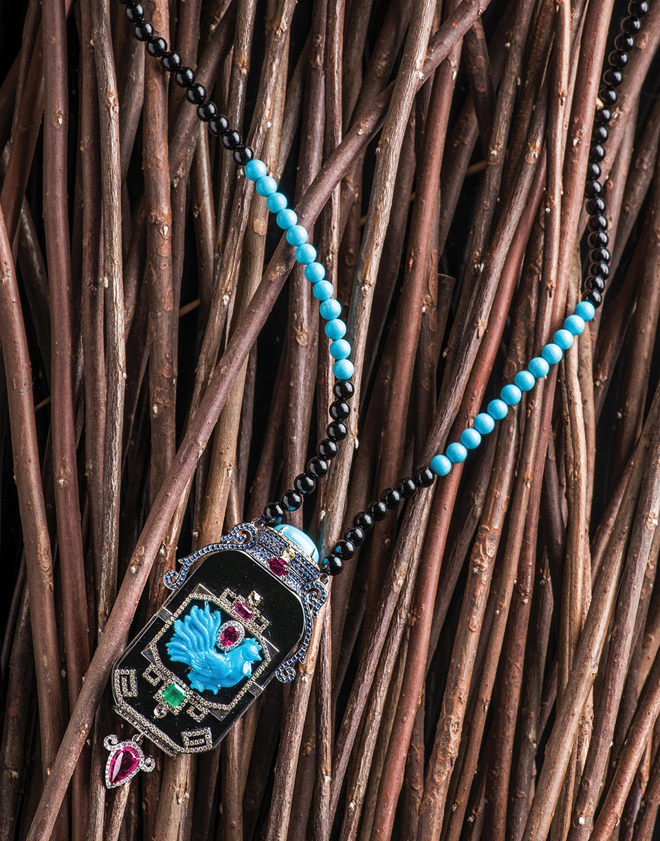 WENDY YUE-Turquoise And Black Jade Necklace-WHITE GOLD