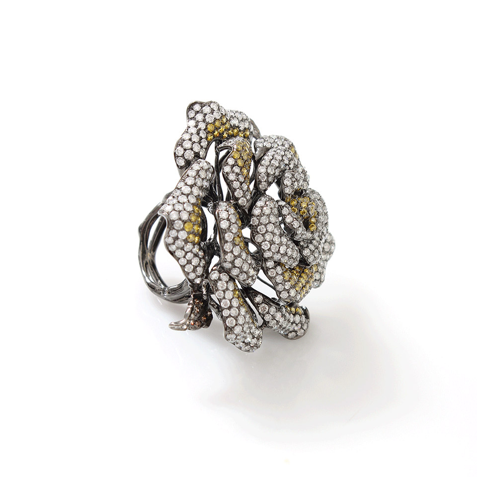 WENDY YUE-Diamond Flower Ring-BLACK GOLD