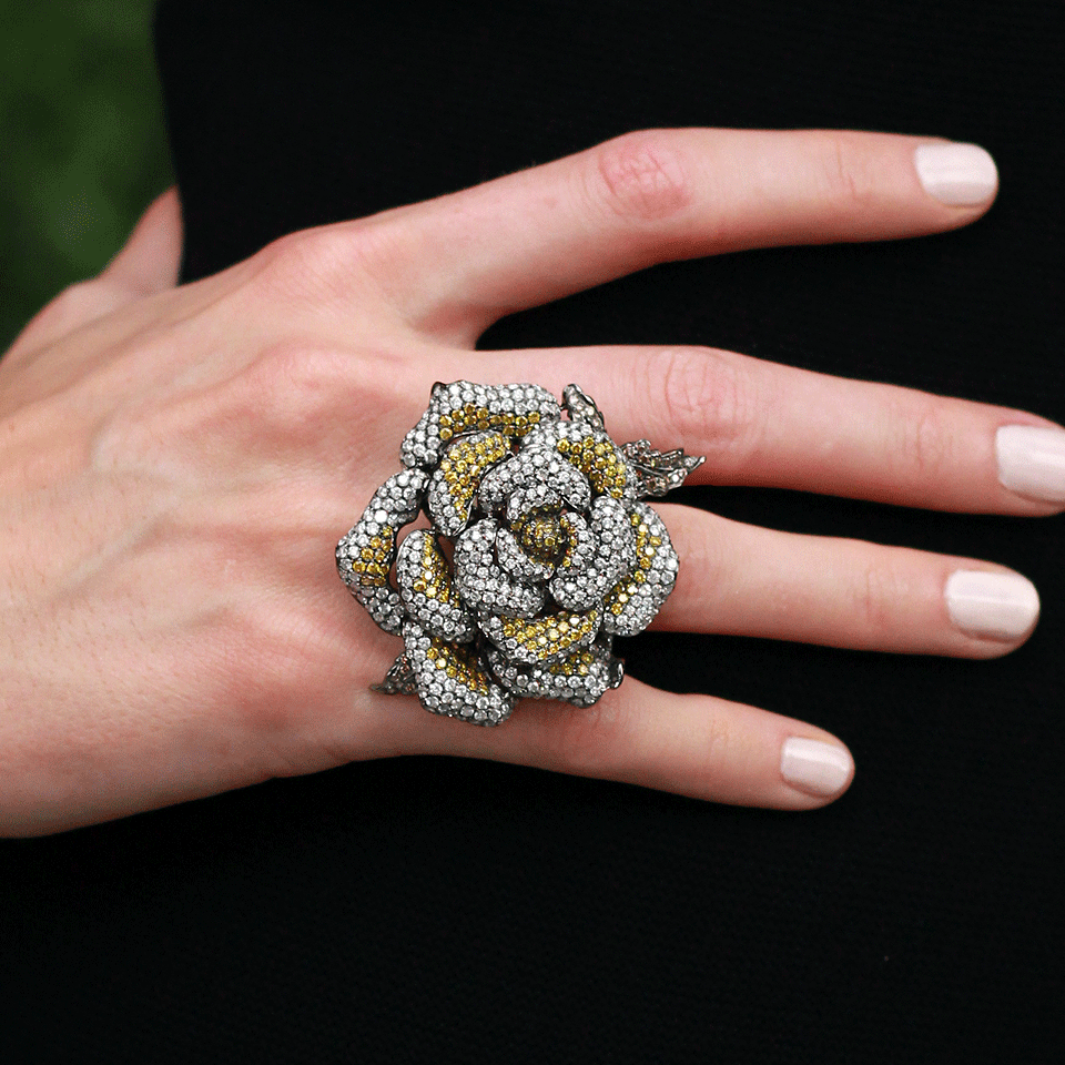 WENDY YUE-Diamond Flower Ring-BLACK GOLD