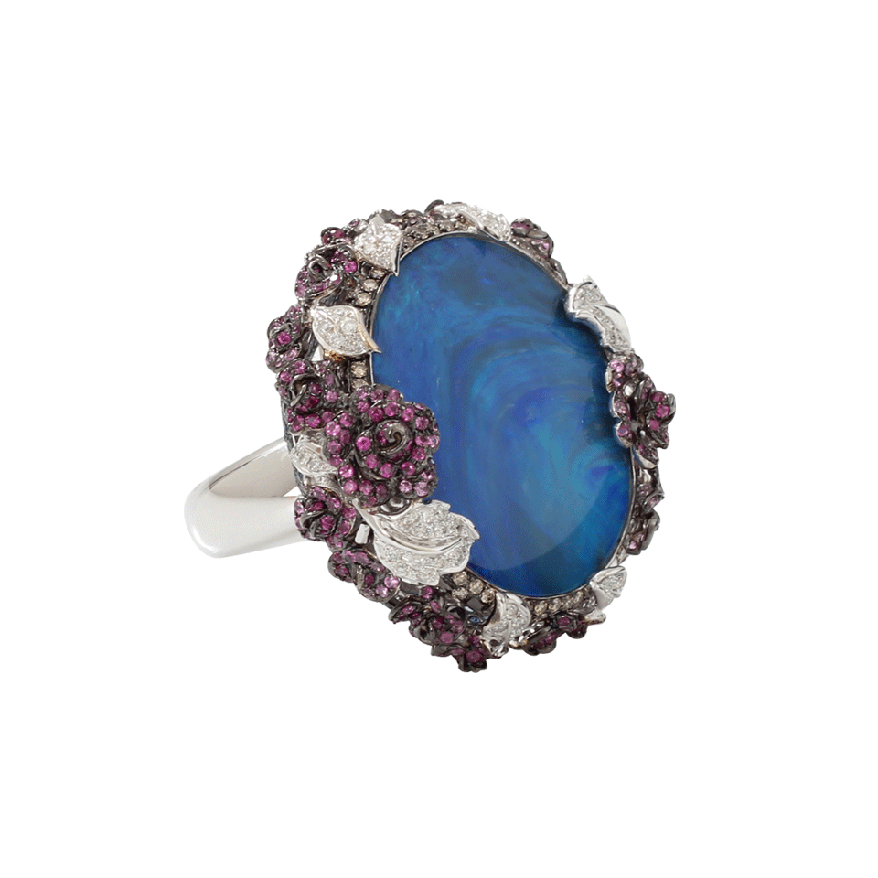 WENDY YUE-Boulder Opal And Sapphire Ring-BLACK GOLD