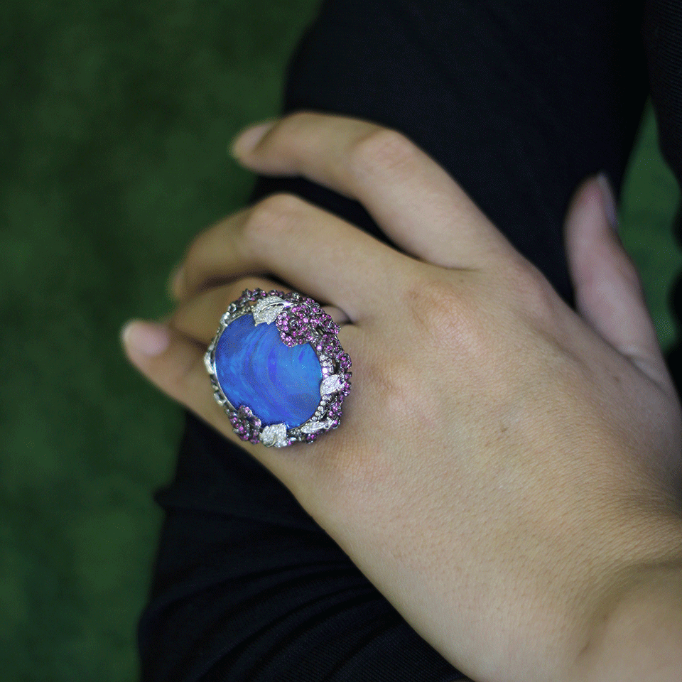 WENDY YUE-Boulder Opal And Sapphire Ring-BLACK GOLD