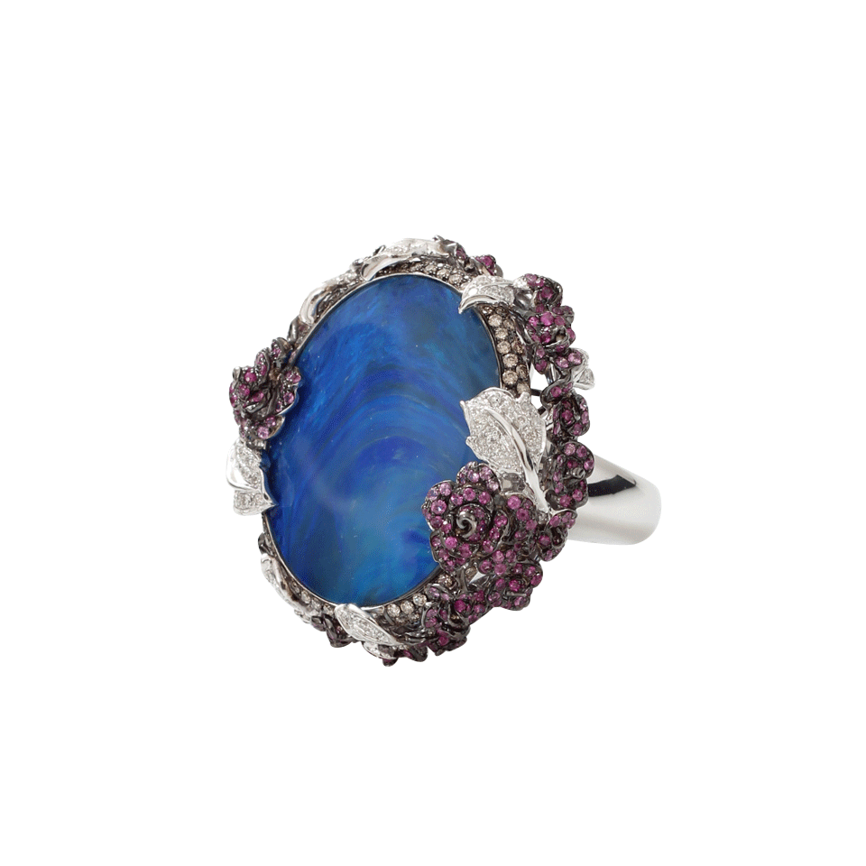 WENDY YUE-Boulder Opal And Sapphire Ring-BLACK GOLD