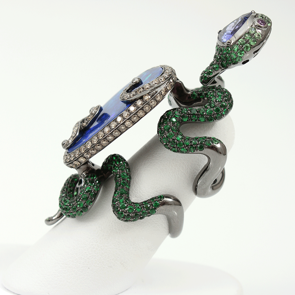 WENDY YUE-Boulder Opal Snake Ring-BLACK GOLD