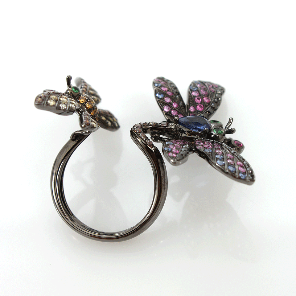 WENDY YUE-Double Dragonfly Ring-BLACK GOLD