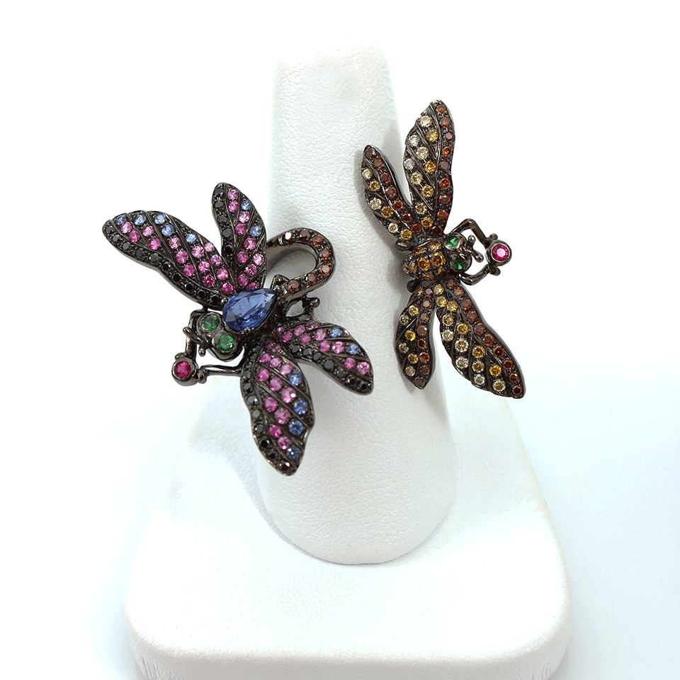WENDY YUE-Double Dragonfly Ring-BLACK GOLD