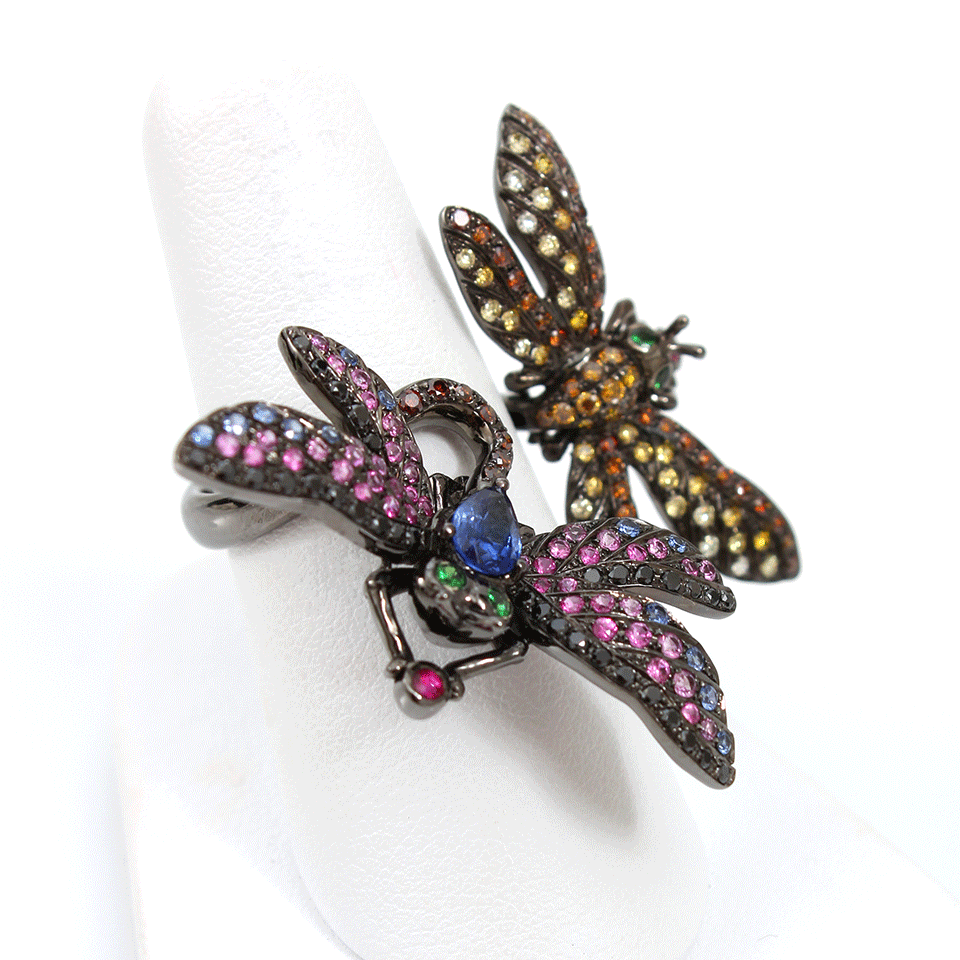 WENDY YUE-Double Dragonfly Ring-BLACK GOLD