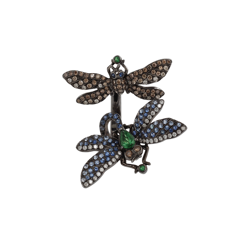 WENDY YUE-Double Dragonfly Ring-BLACK GOLD