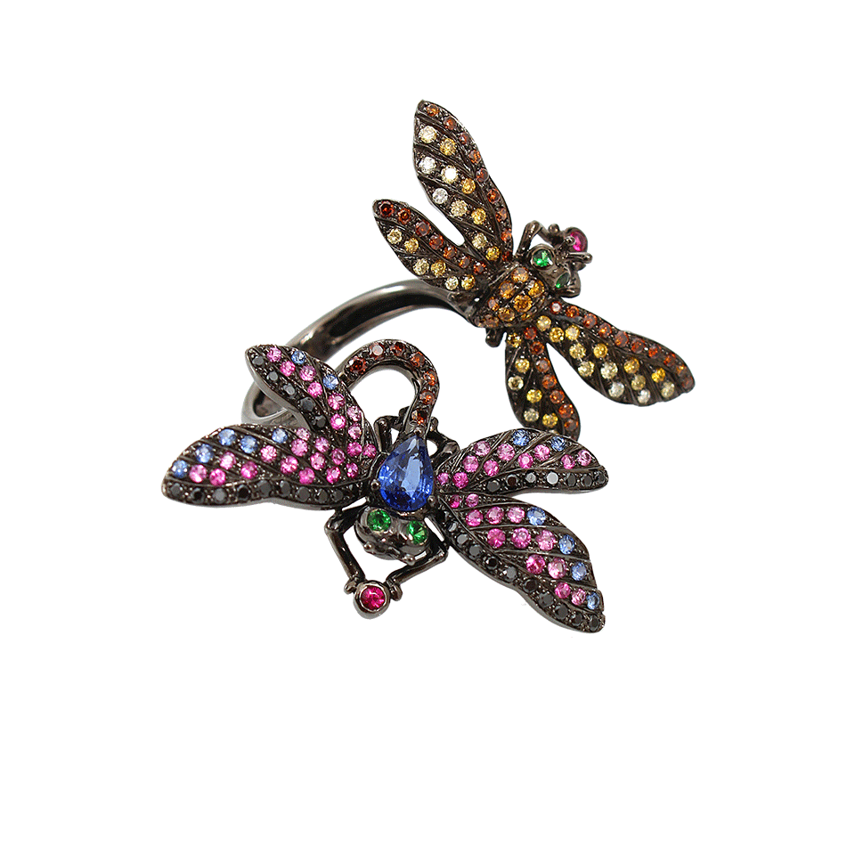 WENDY YUE-Double Dragonfly Ring-BLACK GOLD