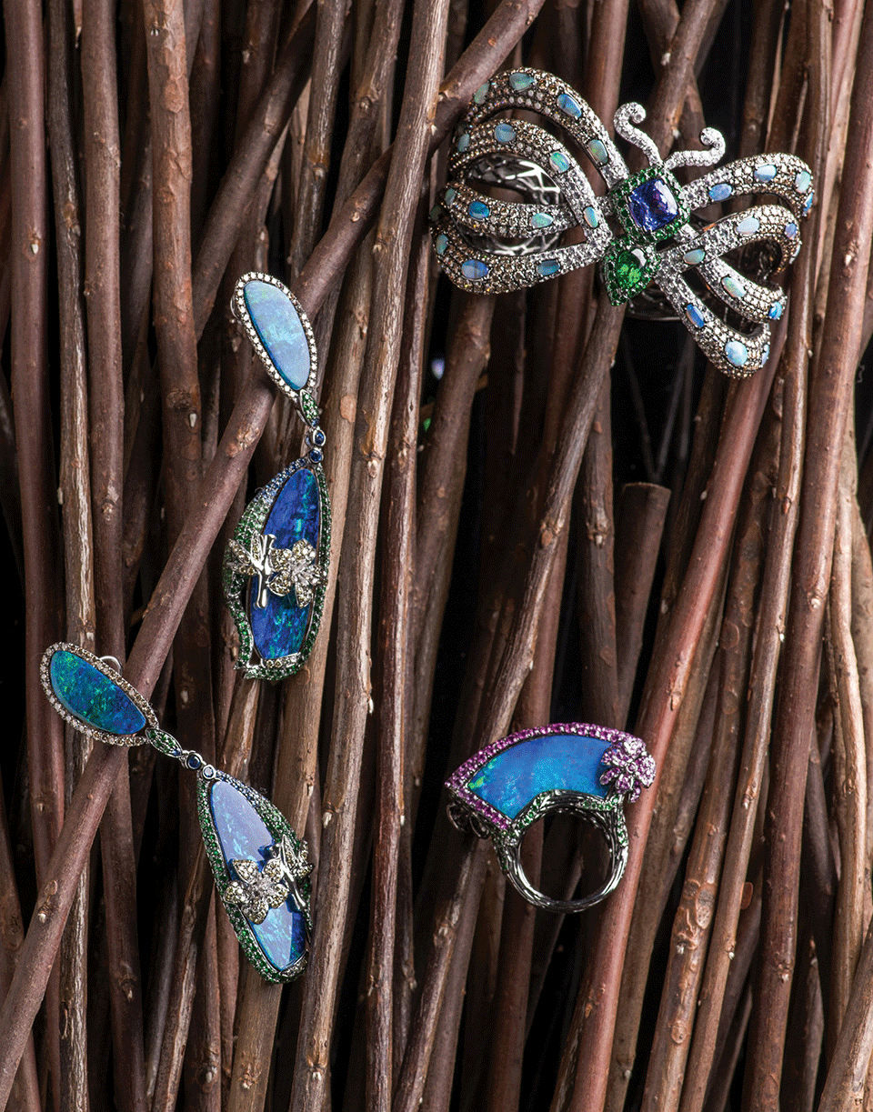 WENDY YUE-Opal Fan Ring-BLACK GOLD