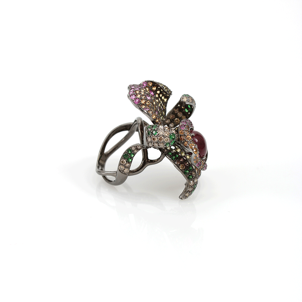 WENDY YUE-Rhodolite Garnet Flower Ring-BLACK GOLD