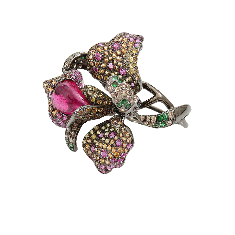 WENDY YUE-Rhodolite Garnet Flower Ring-BLACK GOLD