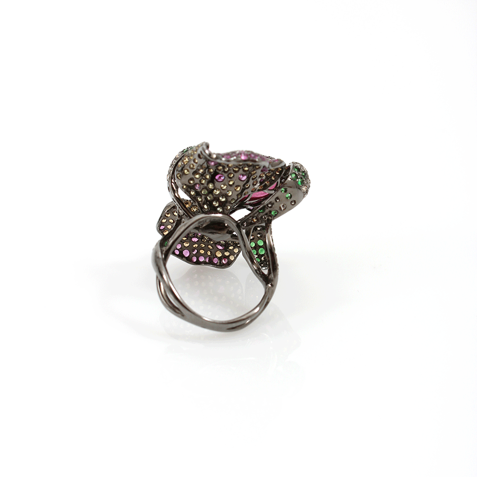 WENDY YUE-Rhodolite Garnet Flower Ring-BLACK GOLD