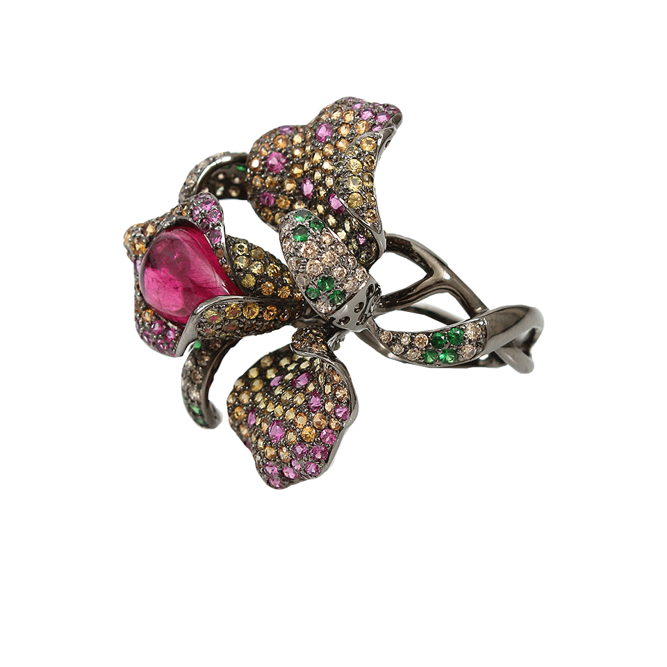WENDY YUE-Rhodolite Garnet Flower Ring-BLACK GOLD