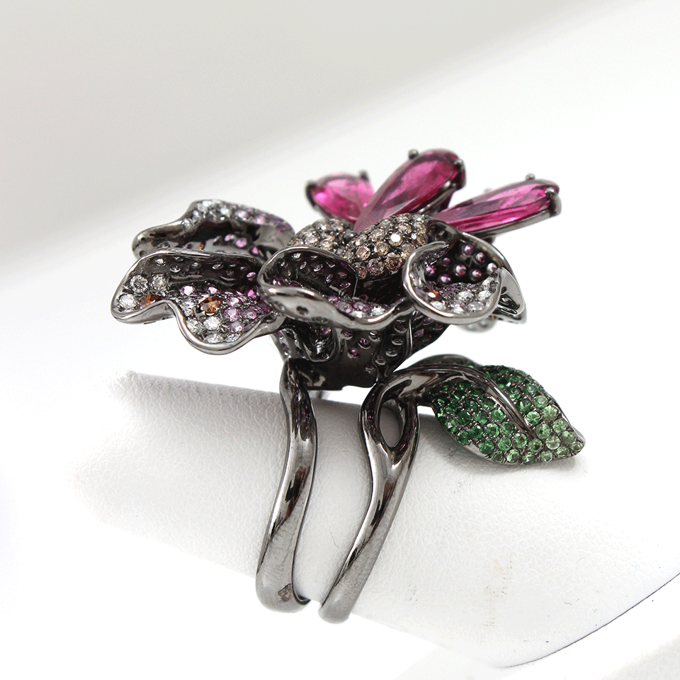 WENDY YUE-Stackable Flower Ring-BLACK GOLD