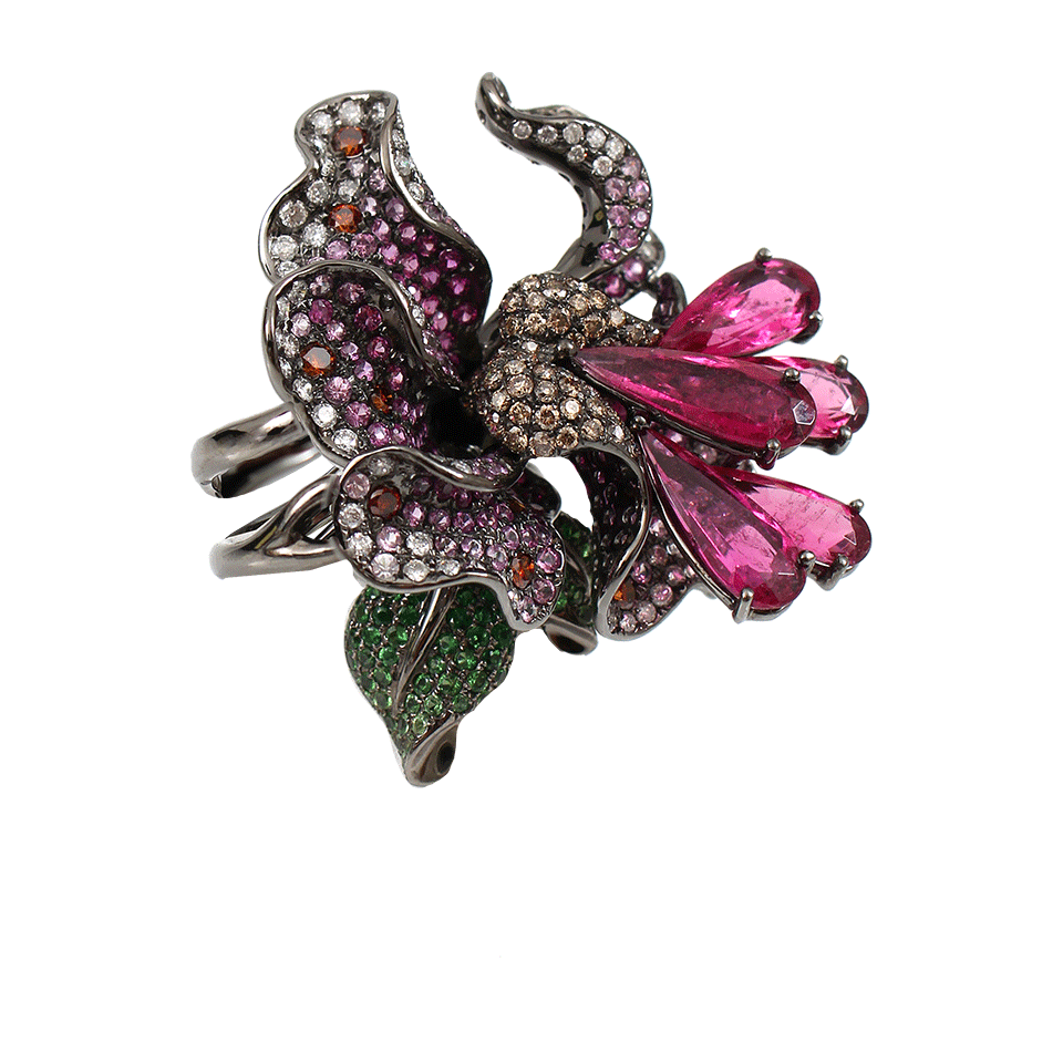 WENDY YUE-Stackable Flower Ring-BLACK GOLD