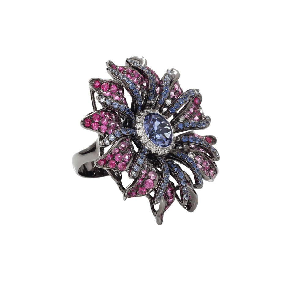 WENDY YUE-Tanzanite Flower Ring-BLACK GOLD