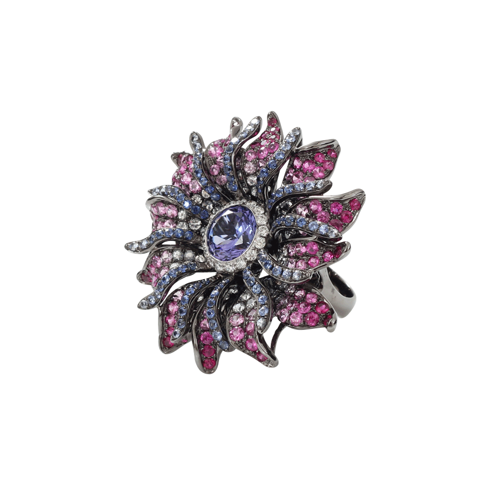 WENDY YUE-Tanzanite Flower Ring-BLACK GOLD