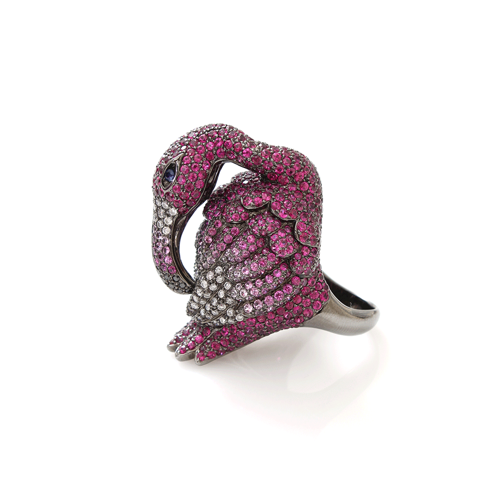 WENDY YUE-Ruby Flamingo Ring-BLACK GOLD