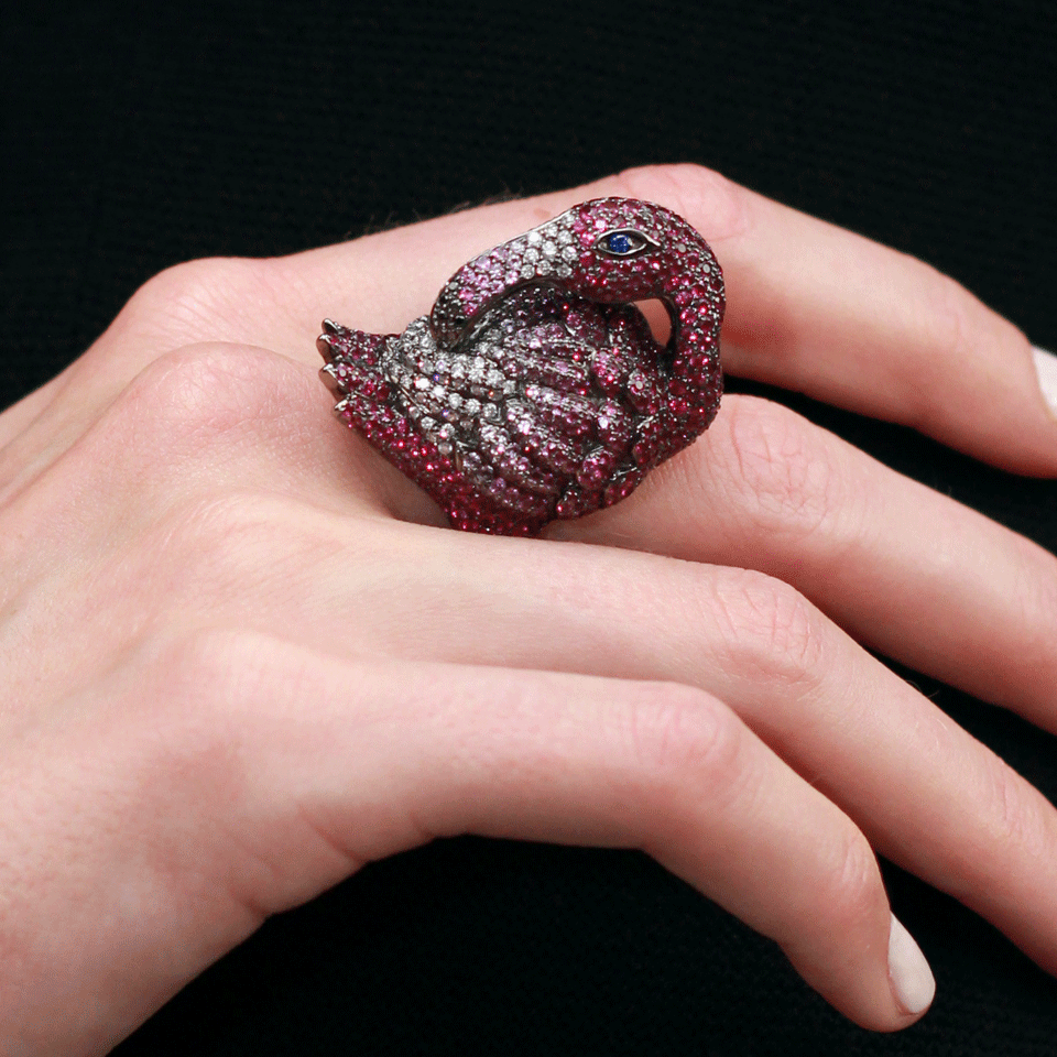 WENDY YUE-Ruby Flamingo Ring-BLACK GOLD