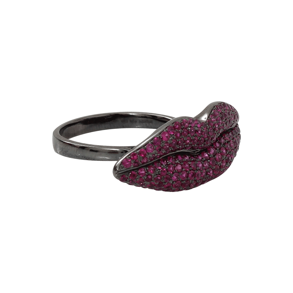 WENDY YUE-Ruby Lips Ring-BLACK GOLD