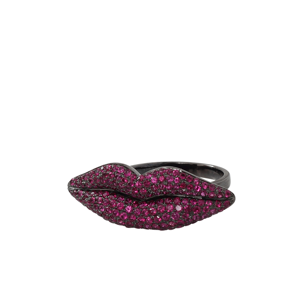 WENDY YUE-Ruby Lips Ring-BLACK GOLD
